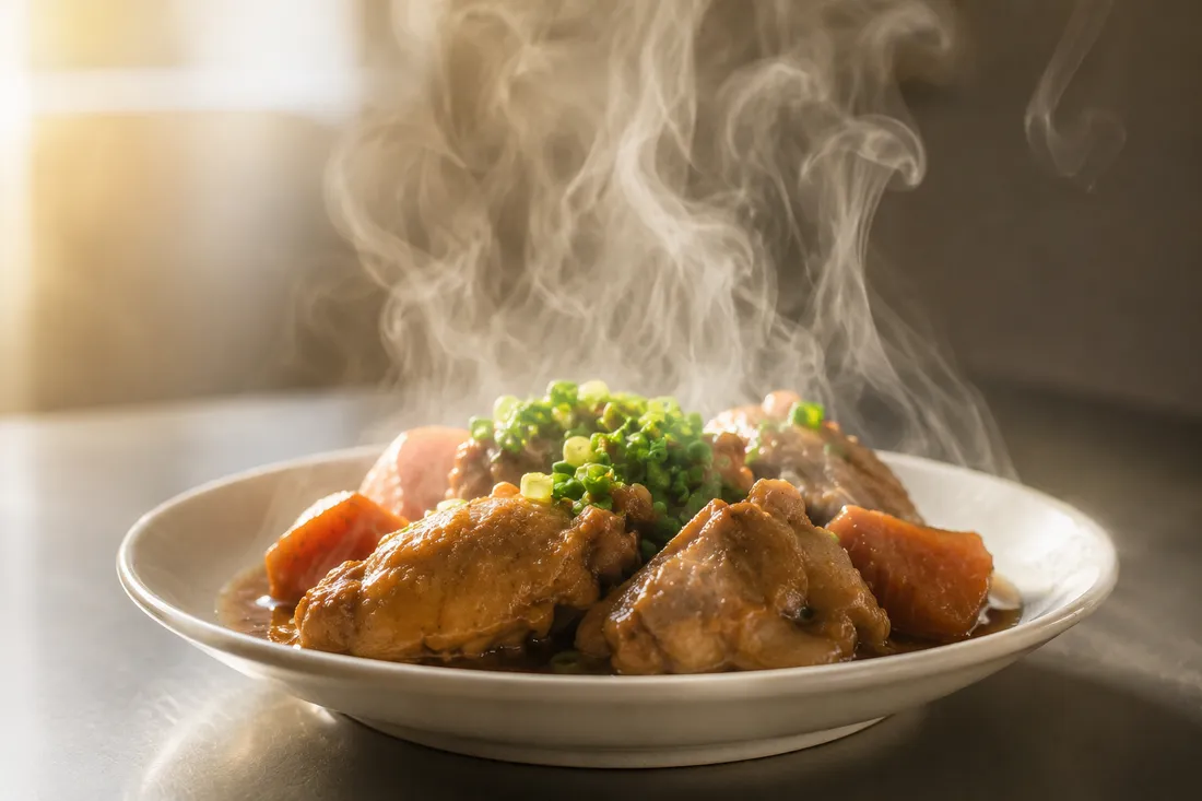 Món mặn School Feast còn bốc hơi, chụp góc 45 độ